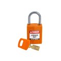 Brady Compact SafeKey Key Retaining Nylon Padlock 1 in Aluminum Shackle KD Orange 1PK CPT-ORG-25AL-KD